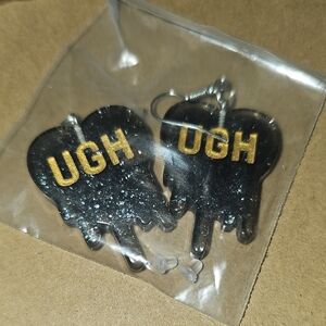 Black and Gold 'UGH' Drip Earrings